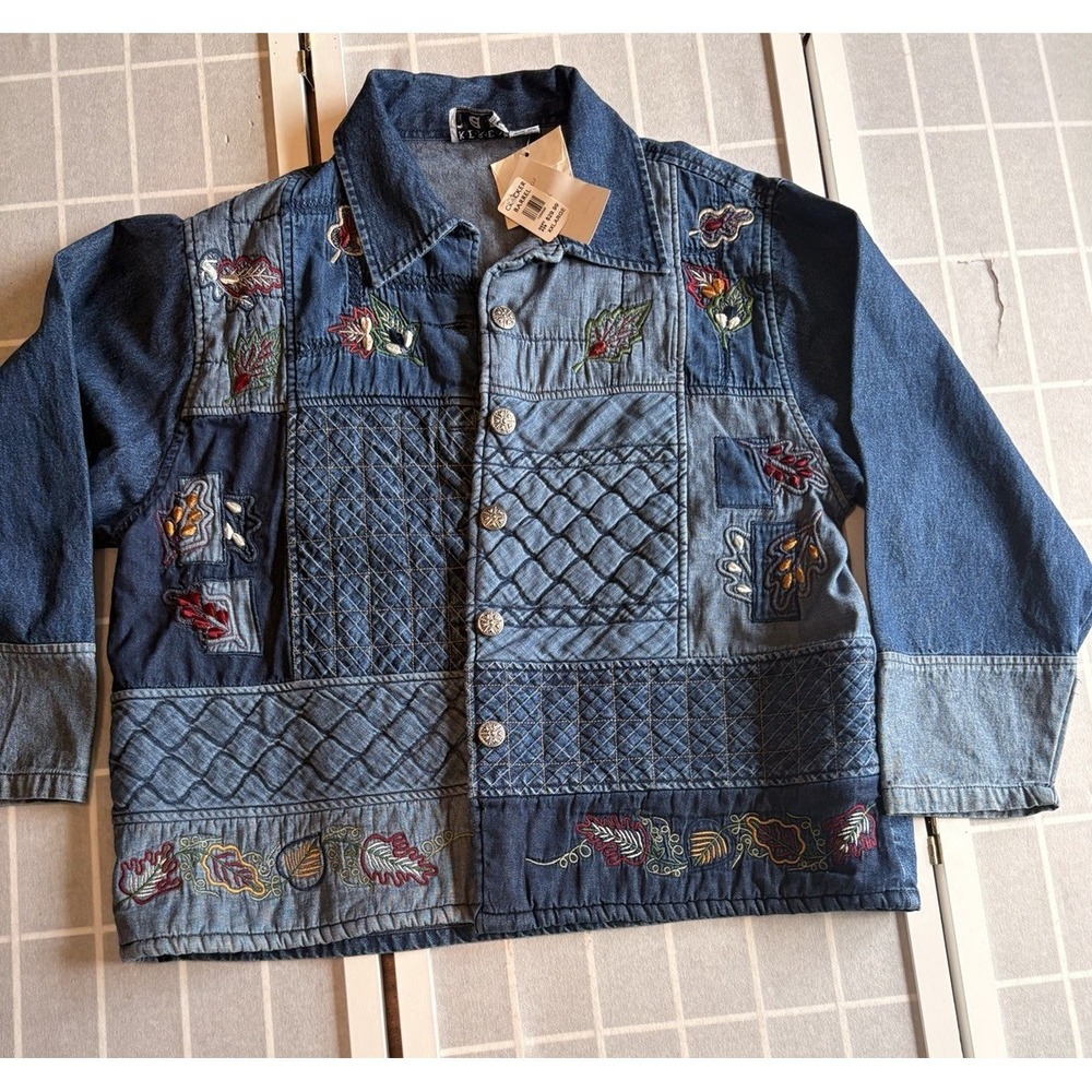 NWT VTG Keren Hart Chambray 90s Patchwork Denim Jacket 2XL Embroidered Folkart